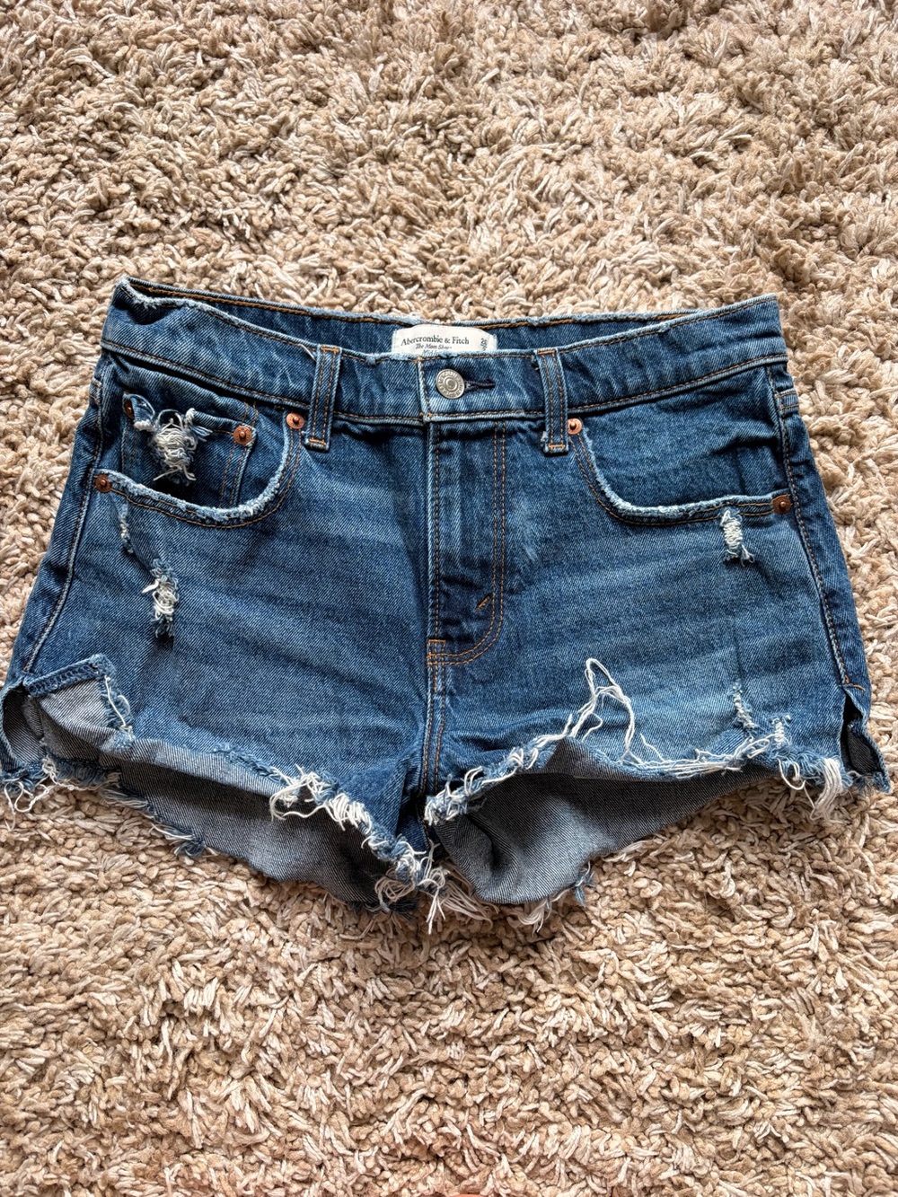 Abercrombie & Fitch Mid Rise Mom Shorts in Dark Blue